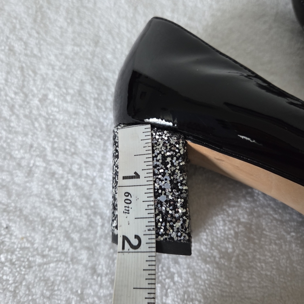 Kate Spade Charlize Glitter Heel Pumps Women's Size 7.5 Patent Leather Black - Picture 15 of 15